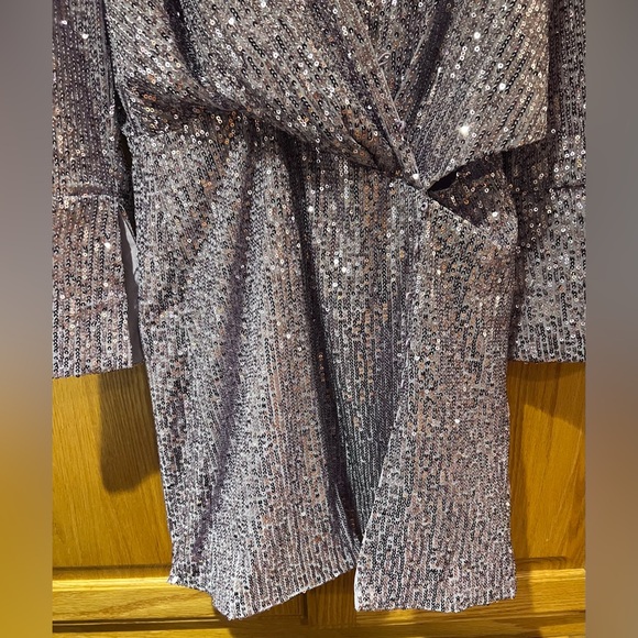 ASOS DESIGN Sequin Embellished Drape Detail Mini Dress with Button Detail Size 4 - Picture 10 of 16